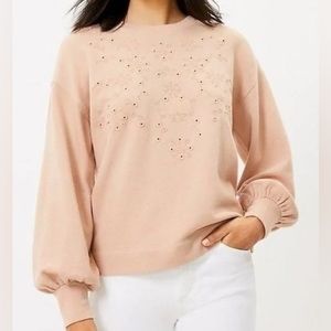 SOLD Loft Eyelet Cutout Puff Balloon Sleeve Sweatshirt Pullover Sweater